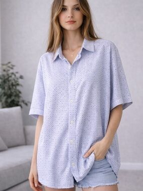 Le 31 Simons 100% Viscose Light Blue Short Sleeve Shirt Men's L Oversized Women